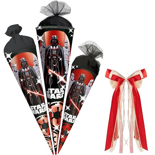 alles-meine.de GmbH Schultüte - mit Glitzer Folie - Star War - 35-85 cm - Größe wählbar - Holzspitze wählbar - inkl. Bänder Schleife - Zuckertüte - Tüll - oder Filzabschluß - e.. von alles-meine.de GmbH