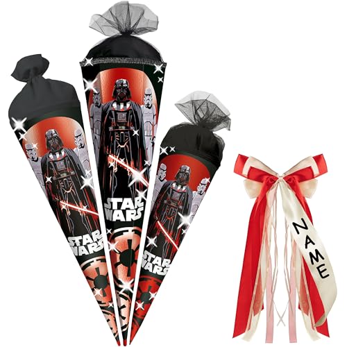 alles-meine.de GmbH Schultüte - mit Glitzer Folie - Star Wars - 35-85 cm - Größe wählbar - Holzspitze wählbar - inkl. Name + Verschluß-Schleife - Zuckertüte - Tüll - oder Filza.. von alles-meine.de GmbH