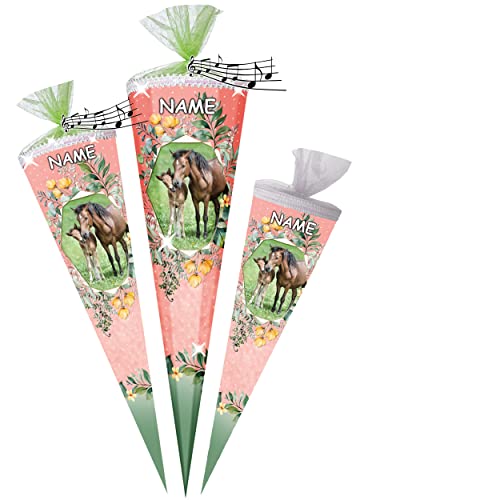 alles-meine.de GmbH Schultüte mit Sound & Geräusch Effekt ! Pferde/Pferdeliebe 35-85 cm Größe wählbar inkl. Name - Zuckertüte - Tüllabschluß/Filzabschluß - eckig .. von alles-meine.de GmbH