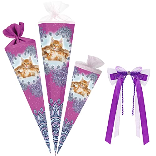 alles-meine.de GmbH Schultüte - süße Katzen 35-85 cm Größe wählbar inkl. Bänder Schleife - Zuckertüte - Tüllabschluß/Filzabschluß - eckig/rund - Mädchen - klein & gro.. von alles-meine.de GmbH