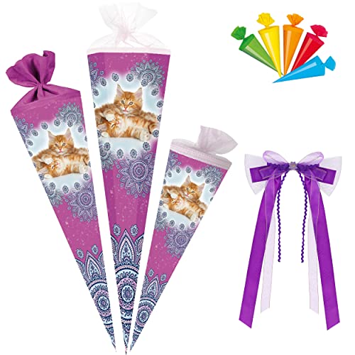alles-meine.de GmbH Schultüte - süße Katzen 35-85 cm Größe wählbar inkl. Schleife + 5 kleine Zuckertüten - Zuckertüte - Tüllabschluß/Filzabschluß - eckig/rund - Mädch.. von alles-meine.de GmbH