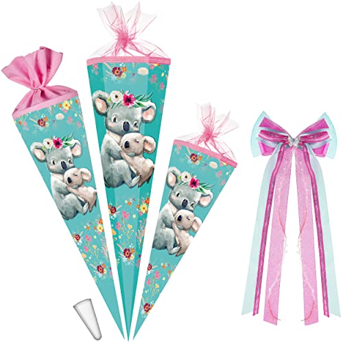 alles-meine.de GmbH Schultüte - süße Koala Familie 35-85 cm Größe wählbar + Kunstoff Spitze + Schleife - Tüllabschluß/Filzabschluß - eckig/rund - Mädchen - klein & gr.. von alles-meine.de GmbH