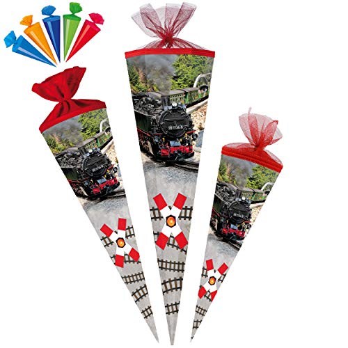 alles-meine.de GmbH Set Schultüte + 5 kleine Zuckertüten - Dampflok/Lokomotive - Eisenbahn/Zug - 22-85 cm - Größe wählbar - rund - Tüllabschluß - Zuckertüte - mit/ohne .. von alles-meine.de GmbH