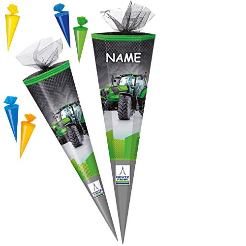 alles-meine.de GmbH Set Schultüte + 5 kleine Zuckertüten - Deutz - Traktor - Bauernhof - Fahrzeug - 85 cm - eckig - incl. Name - Tüllabschluß - Zuckertüte - mit/ohne Kuns.. von alles-meine.de GmbH