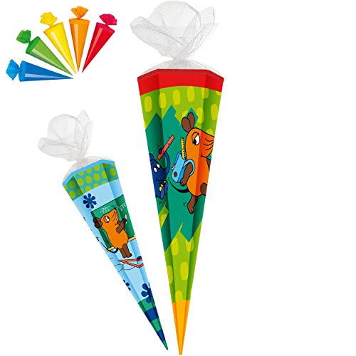alles-meine.de GmbH Set Schultüte + 5 kleine Zuckertüten - Die Sendung mit der Maus - 85 cm - 6 eckig - Tüllabschluß - Zuckertüte - mit/ohne Kunststoff Spitze - Jungen Mädche.. von alles-meine.de GmbH