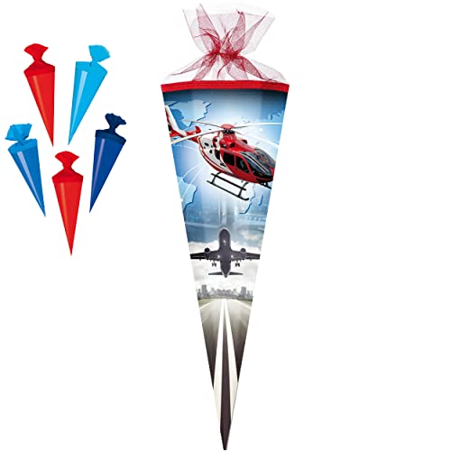 alles-meine.de GmbH Set Schultüte + 5 kleine Zuckertüten - Helikopter - Flugzeuge/Hubschrauber - 50 cm - rund - mit Tüllabschluß - Zuckertüte - mit/ohne Kunststoff Spit.. von alles-meine.de GmbH