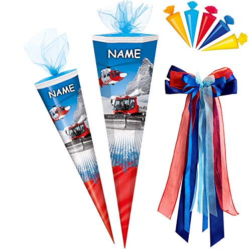 alles-meine.de GmbH Set Schultüte + 5 kleine Zuckertüten - Pisten Team - Helikopter & Pistenraupe - 70 cm - rund - incl. Name und große Schleife - Filzabschluß - Zuckertüte.. von alles-meine.de GmbH