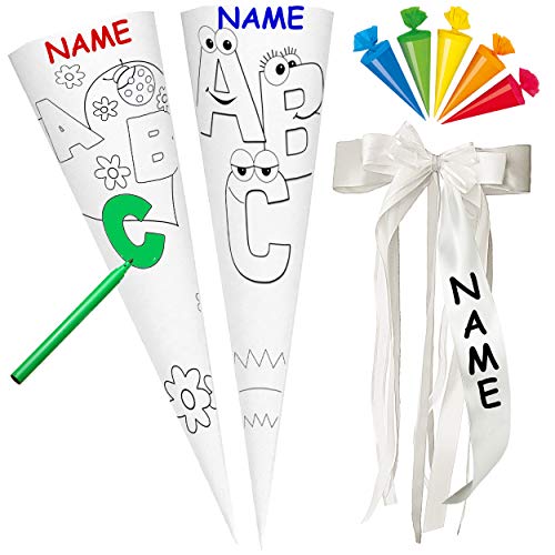 alles-meine.de GmbH Set Schultüte + 5 kleine Zuckertüten - Rohling/Bastelschultüte zum Bemalen - ABC - lustige Buchstaben - 50 cm - OHNE Tüll/Filz Abschluß - rund - incl. N.. alles-meine.de GmbH Set Schultüte + 5 kleine Zuckertüten - Rohling/Bastelschultüte zum Bemalen - ABC - lustige Buchstaben - 50 cm - OHNE Tüll/Filz Abschluß - rund - incl. N.. von alles-meine.de GmbH