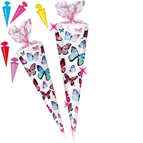 alles-meine.de GmbH Set - Schultüte + 5 kleine Zuckertüten - Schmetterling - bunt - 35-100 cm - Größe wählbar - rund - Tüllabschluß - Zuckertüte - mit - ohne Kunststoff Spitze .. von alles-meine.de GmbH