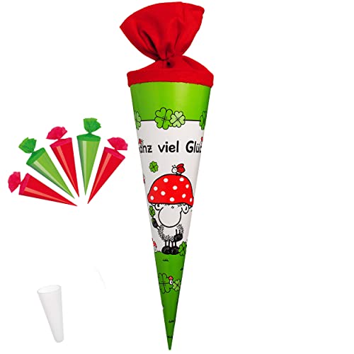 alles-meine.de GmbH Set Schultüte + 5 kleine Zuckertüten - Sheepworld - Ganz viel Glück - Schaf - Glücksklee & Glückspilz - 50 cm - 6-eckig - mit Tüllabschluß - Zuckert.. von alles-meine.de GmbH