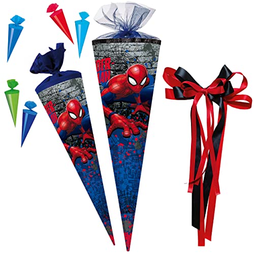 alles-meine.de GmbH Set Schultüte + 5 kleine Zuckertüten - Spider-Man/Spiderman - 50 cm - rund - incl. große Schleife - mit Tüllabschluß - Zuckertüte - mit/ohne Kunstst.. von alles-meine.de GmbH