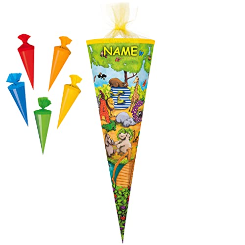 alles-meine.de GmbH Set Schultüte + 5 kleine Zuckertüten - Tier - Zootiere/Buchstaben - 22-85 cm - Größe wählbar - rund - incl. Name - Filzabschluß - Zuckertüte - mit /.. von alles-meine.de GmbH