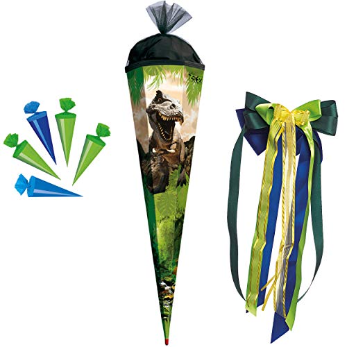 alles-meine.de GmbH Set Schultüte + 5 kleine Zuckertüten - Tyrannsosaurus Rex - Dinosaurier - 22-100 cm - Größe wählbar - eckig - incl. große Schleife - Tüllabschluß - Zu.. von alles-meine.de GmbH