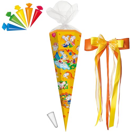 alles-meine.de GmbH Set Schultüte + 5 kleine Zuckertüten - lustige & süße Mäuse - 85 cm - 6 eckig - incl. große Schleife - Tüllabschluß - Zuckertüte - mit/ohne Kunststoff SPI.. von alles-meine.de GmbH