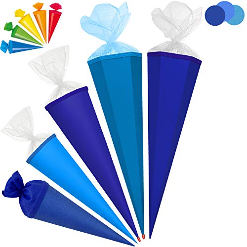alles-meine.de GmbH Set_ Schultüte - Rohling - BLAU - mittel + 5 kleine Zuckertüten - 50 cm - rund - Tüllabschluß - mit/ohne Kunststoff Spitze - Zuckertüte - Markneukirchen - J.. von alles-meine.de GmbH