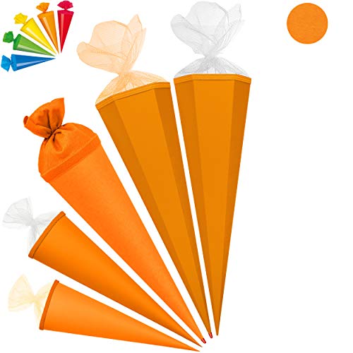 alles-meine.de GmbH Set_ Schultüte - Rohling - ORANGE + 5 kleine Zuckertüten - 35 cm - rund - Kreppabschluß - mit/ohne Kunststoff Spitze - Zuckertüte - Markneukirchen - Jungen .. von alles-meine.de GmbH