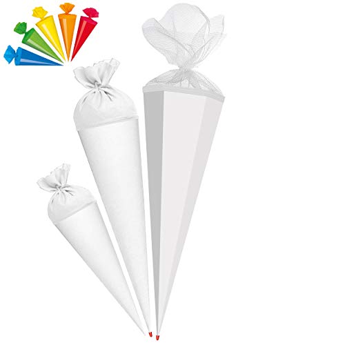 alles-meine.de GmbH Set_ Schultüte - Rohling - WEIß + 5 kleine Zuckertüten - 50 cm - rund - Tüllabschluß - mit/ohne Kunststoff Spitze - Zuckertüte - Markneukirchen - Jungen Mäd.. von alles-meine.de GmbH