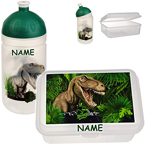 alles-meine.de GmbH Set: Lunchbox/Brotdose + Trinkflasche - Dinosaurier - Dino - inkl. Name - BPA frei - Brotbüchse Küche Essen - Flasche Kohlensäure geeignet - Wasserflasche T.. von alles-meine.de GmbH