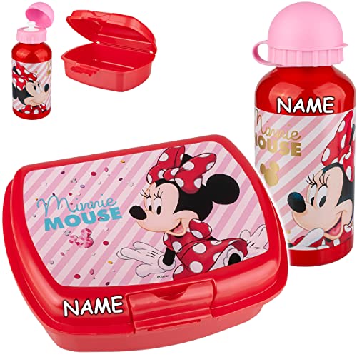 Set: Trinkflasche + Lunchbox/Brotdose - Disney - Minnie Mouse - inkl. Name - BPA frei - Brotbüchse Küche Essen - für Jungen Junge - 1 Fach Kinder Vesperdose.. von alles-meine.de GmbH