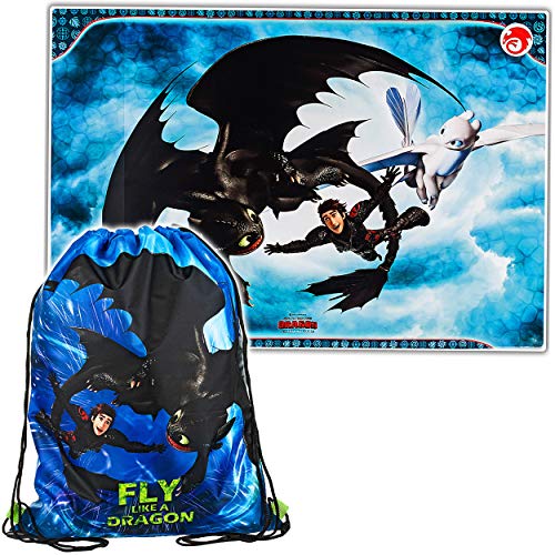 alles-meine.de GmbH Set: große - Schreibtischunterlage + Beutel - Dragons - Drachenzähmen leicht gemacht - Malbeutel/Maltasche - Unterlage - 60 cm * 40 cm - abwischbar - Schrei.. von alles-meine.de GmbH