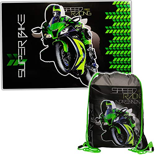 alles-meine.de GmbH Set: große - Schreibtischunterlage + Beutel - Motorrad - Motorsport - Malbeutel/Maltasche - Unterlage - 60 cm * 40 cm - abwischbar - Schreibunterlage/Bast.. von alles-meine.de GmbH