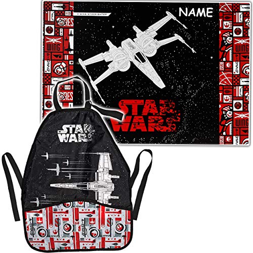 alles-meine.de GmbH Set: große - Schreibtischunterlage + Schürze - Star Wars - X-Wing Starfighter/Raumschiff - inkl. Name - Kinderschürze - Unterlage - 60 cm * 40 cm - abwischb.. von alles-meine.de GmbH