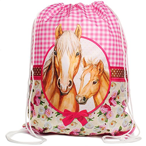 alles-meine.de GmbH Sportbeutel - Turnbeutel - Schuhbeutel__ Pferde mit Blüten - wasserabweisend abwischbar - für Kinder - Kinderbeutel/Schulbeutel Kindergarten - Mädchen .. von alles-meine.de GmbH