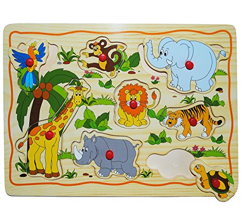 alles-meine.de GmbH Steckpuzzle mit Griffen - Zoo Tiere/Giraffe - Elefant - aus Holz - 8 Teile - großes Holzpuzzle/Einlegepuzzle - Griff Legespiel - Rahmenpuzzle/Kinder.. von alles-meine.de GmbH