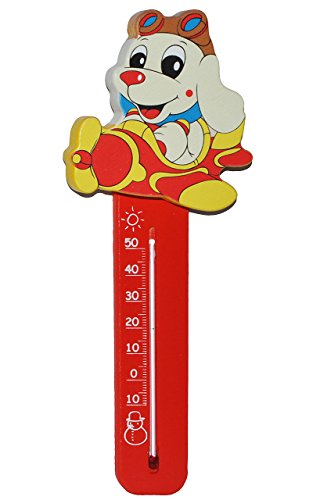 alles-meine.de GmbH Thermometer - Hund/Welpe im Flugzeug - aus Holz - für Kinder - Kinderthermometer - Wandthermometer/Kinderzimmer - Wärme Kälte - Holzthermometer - Analog B.. von alles-meine.de GmbH