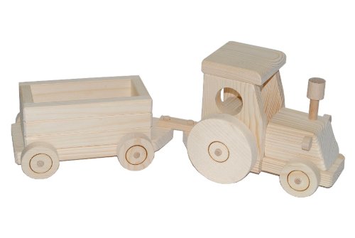 alles-meine.de GmbH Traktor mit Anhänger Holz - Holztraktor Holzauto Holzanhänger Auto Holzauto Natur Naturholz Autos von alles-meine.de GmbH