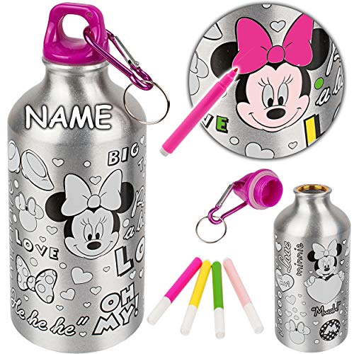 alles-meine.de GmbH Trinkflasche/Sportflasche - Minnie Maus - inkl. Name - 550 ml - zum bemalen & anmalen - auslaufsicher - aus Aluminium - Wasserflasche - für Kinder - Aluflas.. von alles-meine.de GmbH