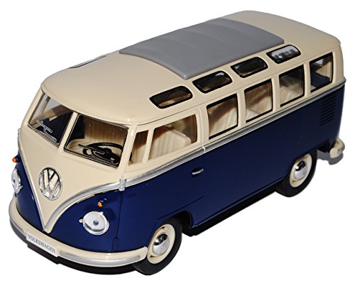 Kinsmart Volkwagen T1 Dunkel Blau Weiss Samba Bully Bus 1950-1967 1/24 Modellcarsonline Modell Auto mit individiuellem Wunschkennzeichen von Kinsmart