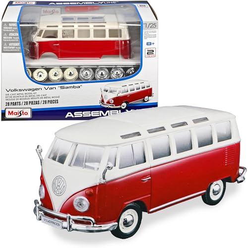 alles-meine.de GmbH Volkwagen T1 Rot Weiss Samba Bully Bus 1950-1967 Bausatz Kit 1/24 Modell Auto mit individiuellem Wunschkennzeichen von alles-meine.de GmbH