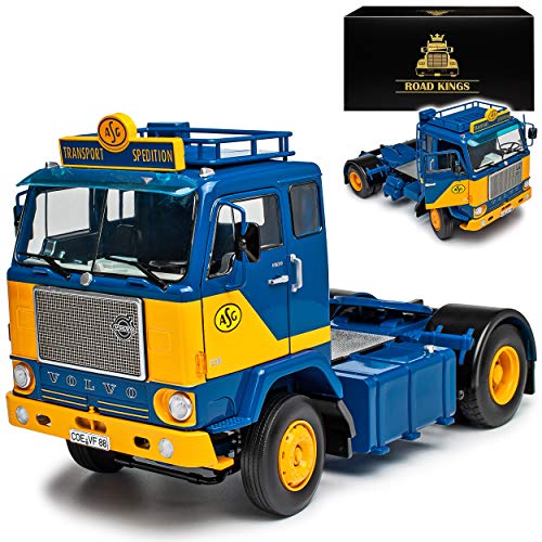 alles-meine.de GmbH Volvo F88 ASG Spedition Transport 1965-1977 Blau Gelb LKW limitiert 1 von 700 Stück 1/18 KK-Scale Road Kings Modell Auto mit individiuellem Wunschkennzeichen von alles-meine.de GmbH