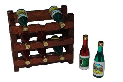 alles-meine.de GmbH Weinregal Flaschenregal mit 9 Flasche Flaschen Wein Getränk Limonade Saft Regal - Puppenstube Küche - Maßstab 1:12 von alles-meine.de GmbH