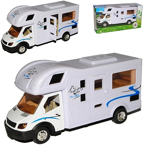 alles-meine.de GmbH Wohnwagen Camping mit blauen Streifen öffnender Tür und Rückzugsmotor 1/48 Modellcarsonline Modell Auto mit individiuellem Wunschkennzeichen von alles-meine.de GmbH
