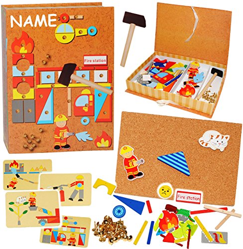 alles-meine.de GmbH XL - Hammerspiel - Feuerwehr & Auto - incl. Name - 172 Teile/für Kinder - Hämmerchenspiel/Klopfspiel Nagelspiel - Nagel Hammer - aus Holz bunt - Hämme.. von alles-meine.de GmbH