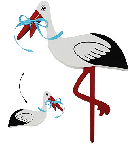 alles-meine.de GmbH XL Storch aus Holz - 55 cm ! - Klapperstorch - BLAUES Band - Figur mit Gartenspieß - zum Aufstellen - für Innen & Aussen - draußen - Gartenstecker - auch .. von alles-meine.de GmbH