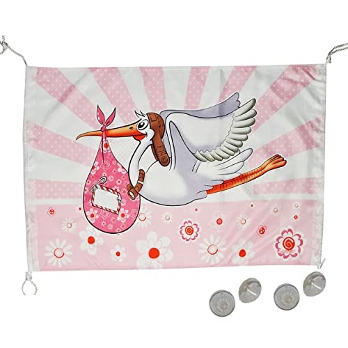 alles-meine.de GmbH XL Türschild/Dekofahne - Storch - Baby rosa/zur Geburt - z.B. für Fenster/Tür - Aussen & Innen - Fensterfahne/Fahne - Mädchen - Klapperstorch Baby.. von alles-meine.de GmbH
