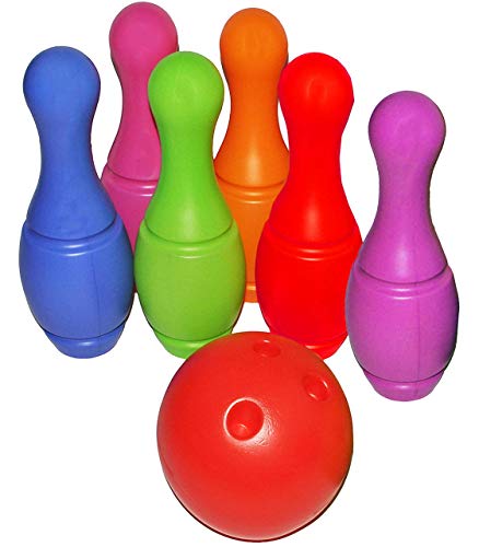 alles-meine.de GmbH XXL - 7 TLG. Set - großes Kegelspiel/Bowlingspiel - 34 cm - XL Kegel - aus Kunststoff/Plastik - für Außen + Innen - Bunte Farben Kegeln - mit Sand befüllb.. von alles-meine.de GmbH