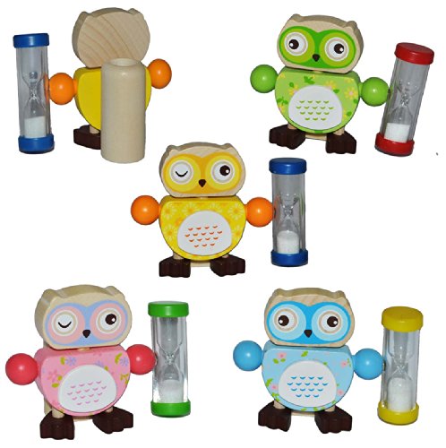 alles-meine.de GmbH Zahnputzuhr/Zahnbürstenhalter - Eule mit Sanduhr für Mädchen - Eulen aus Holz für die Zahnbürste Kinder/zum Zähneputzen für 3 Minuten von alles-meine.de GmbH