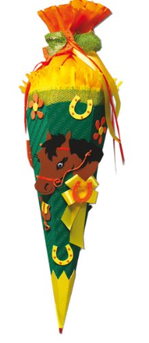 alles-meine.de GmbH fertig gebastelte Schultüte - Pferd 85 cm - 6 - eckig - mit Holzspitze Zuckertüte Mädchen grün von alles-meine.de GmbH