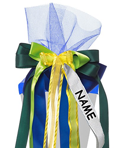 alles-meine.de GmbH große 3-D Schleife für Schultüten - blau - grün & gelb - incl. Name/Text - 24 cm breit u. 47 cm lang - mit edlen Satin Bändern, Tüll & Bastband - für Ge.. von alles-meine.de GmbH