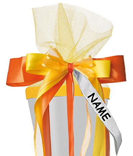 alles-meine.de GmbH große 3-D Schleife für Schultüten - orange & gelb - incl. Name/Text - 24 cm breit u. 55 cm lang - mit edlen Satin Bändern, Tüll & Bastband - für Geschen.. von alles-meine.de GmbH