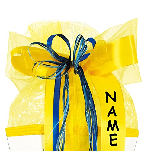 alles-meine.de GmbH große 3-D Schleife - incl. Name/Text - 24 cm breit u. 60 cm lang - gelb/blau - mit edlen Satin Bändern, Tüll & Bastband - für Geschenke und Schultüten - G.. von alles-meine.de GmbH