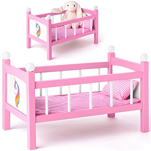 alles-meine.de GmbH großes Holz - Puppenbett - 50 cm groß - mit Bettzeug - aus Naturholz - für Puppen groß - Bett - Matratze Decke & Kopfkissen - Kinderbett Baby - Puppe - Puppen.. von alles-meine.de GmbH