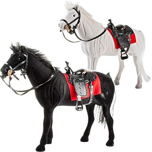 alles-meine.de GmbH großes Pferd/Rappe/Schimmel - schwarz - weiß - mit abnehmbaren Sattel - 23 cm hoch - ideal auch für 29 cm Spielzeug Puppen/Pferde beflockt - weiches Fel.. von alles-meine.de GmbH