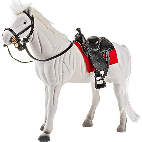 alles-meine.de GmbH großes Pferd/Schimmel - weiß - mit abnehmbaren Sattel - 23 cm hoch - ideal auch für 29 cm Spielzeug Puppen/Pferde beflockt - weiches Fell - aus Kunststoff.. von alles-meine.de GmbH
