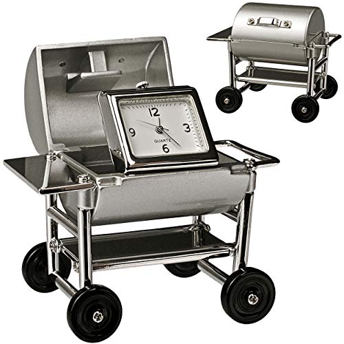 alles-meine.de GmbH kleine - Tischuhr/Miniatur - Uhr - BBQ Grill - Barbecue Grillwagen - aus Metall - 7,5 cm - batteriebetrieben - Analog - Batterie - Silber grau - Zahlen Steh.. von alles-meine.de GmbH