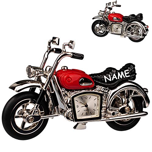 alles-meine.de GmbH kleine - Tischuhr/Miniatur - Uhr - Motorrad - Tourer Cruiser - inkl. Name - aus Metall - 11,5 cm - batteriebetrieben - Analog - Batterie - rot/schwarz/s.. von alles-meine.de GmbH